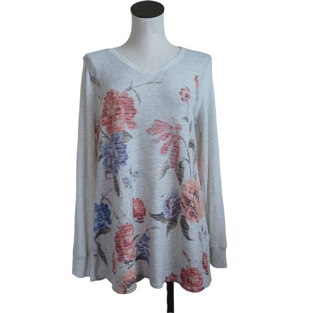Soft Surroundings Pullover Floral Ribbed Knit Size Medium